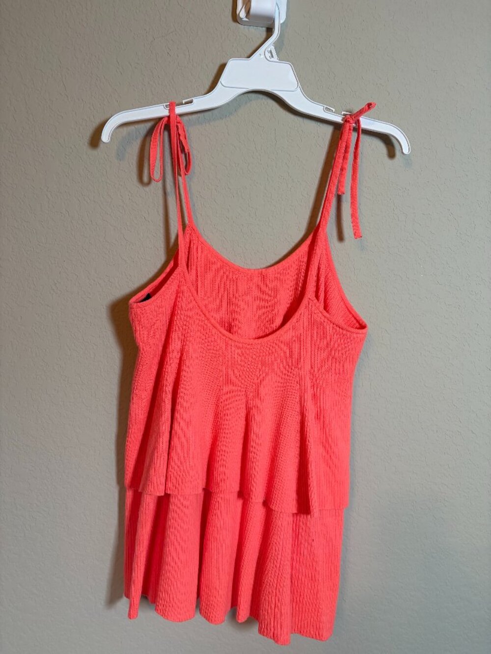 NWT J.CREW 100% wool Tiered Ruffle tank top L Solid Orange spaghetti strap